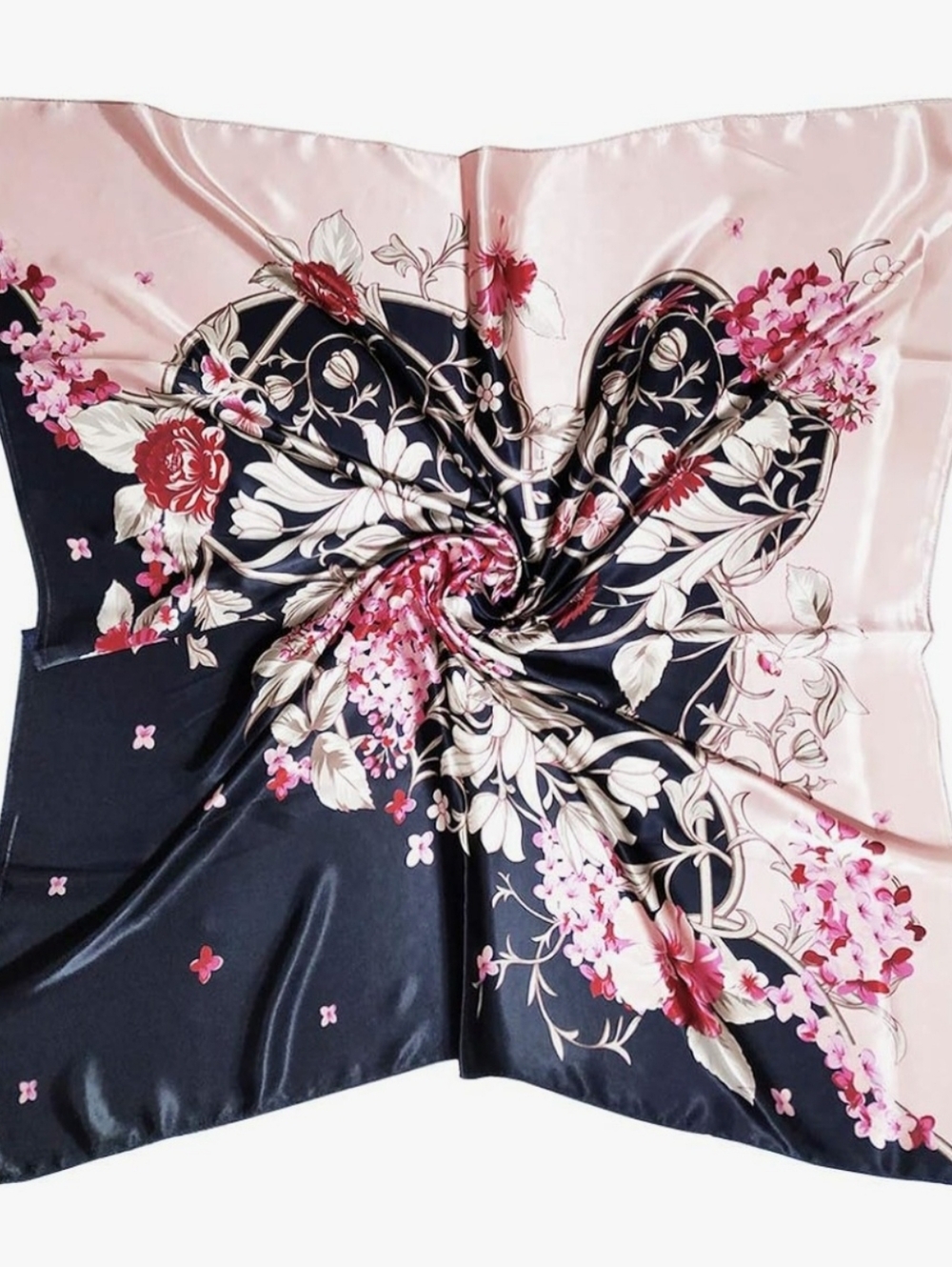 Beautiful Pink & Blue Scarf With Flowers. Very Pretty! Excellent Condition!